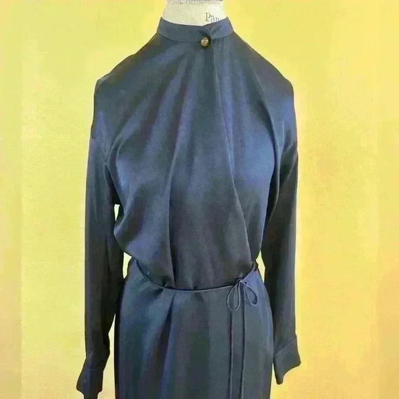 Vince Silk Charmeuse Long-Sleeve Wrap Dress In Baltic (Navy) Small EUC! - Picture 12 of 16